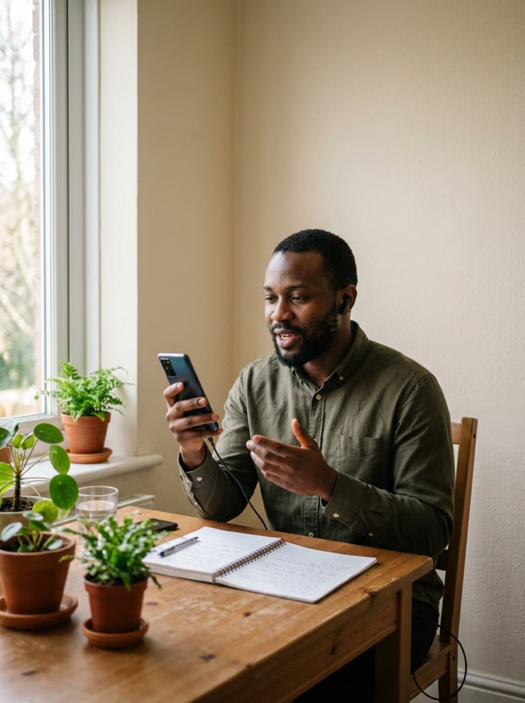 A student practising English on their phone